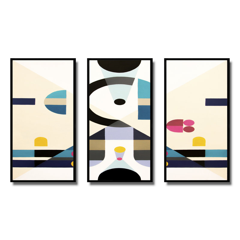 Open Minded - Mid_Century_Modern, ensemble de 3 toiles d'art encadrées, Noir, H 28 po x l 36 po x P 1 po