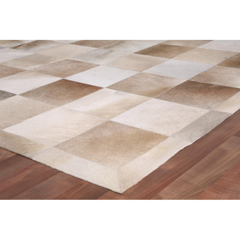 Natural Hide Hand Woven Cowhide Checkered Area Rug, Rectangle 13'6" x 17'6"