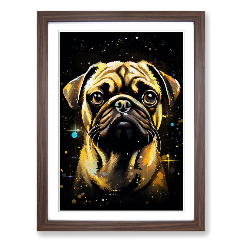 Pug Tachisme No.2 - Single Picture Frame Print on Wood, Walnut, 46" H x 34" W x 2" D