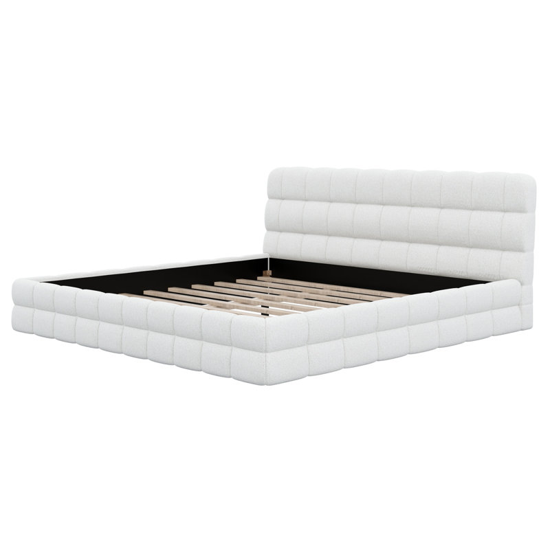 Lit plateforme moderne avec design rembourré, Blanc