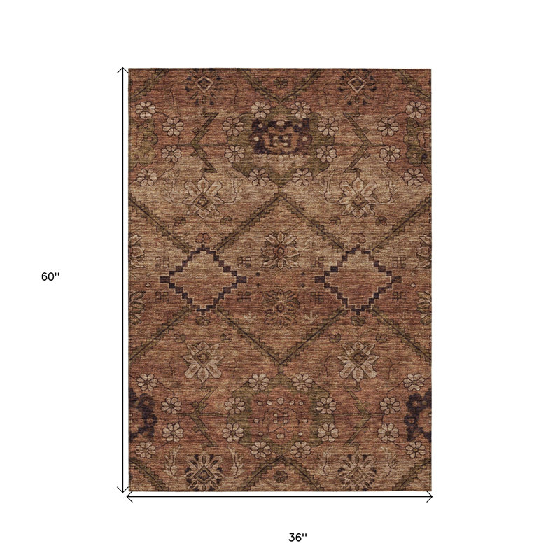 3' X 5' Teal Blue Abstract Washable Indoor Outdoor Area Rug