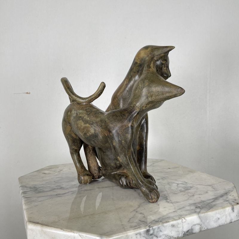 Bronze Double Cats Sculpture