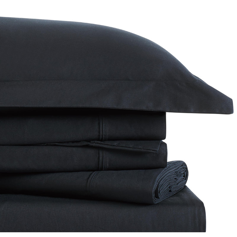 100% Cotton Standard Sheet Set, Black, Full Sheet Set with 2 Pillowcases