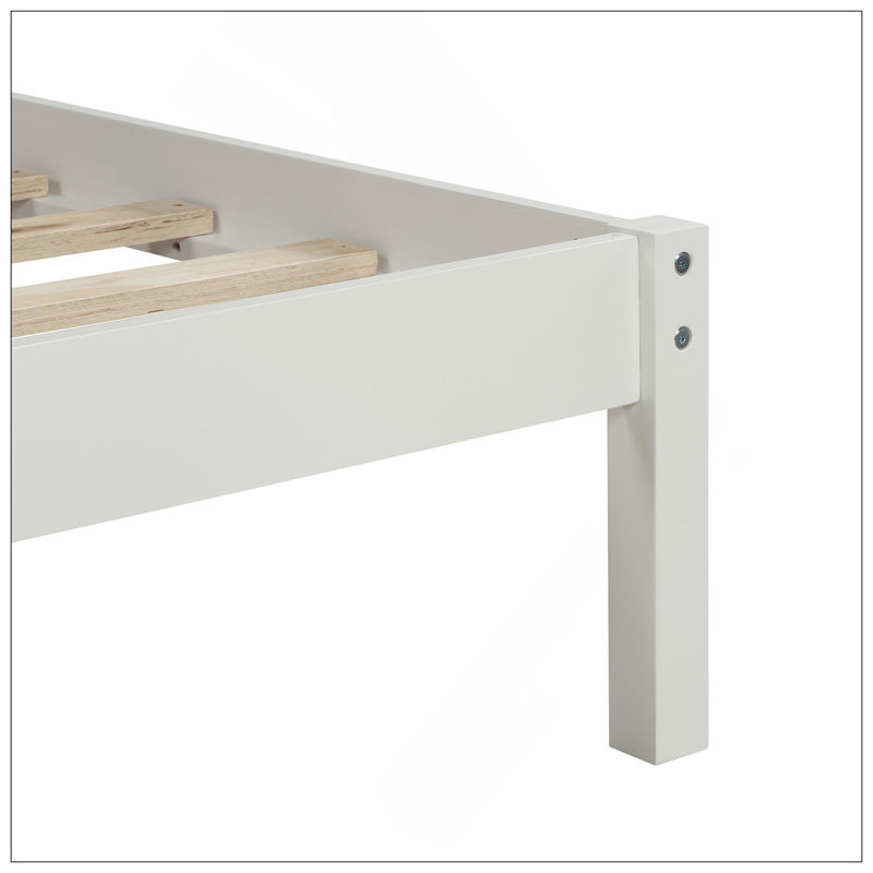Base de lit plateforme avec tête de lit, support à lattes de bois, aucun sommier requis, Blanc, Lit double