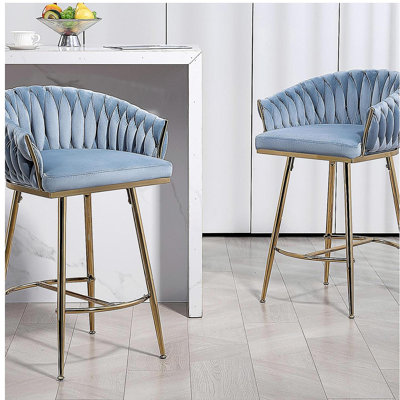 Ensemble de 2 tabourets de bar de 26 po de hauteur, tabourets de bar pour îlot de cuisine, dossier ondulé manuel, base et repose-pieds chromés dorés