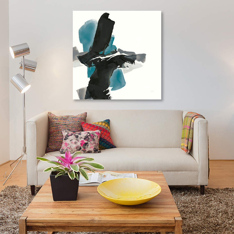 «Black and Teal IV», reproduction sur toile, H 12 po x l 12 po x P 1,5 po