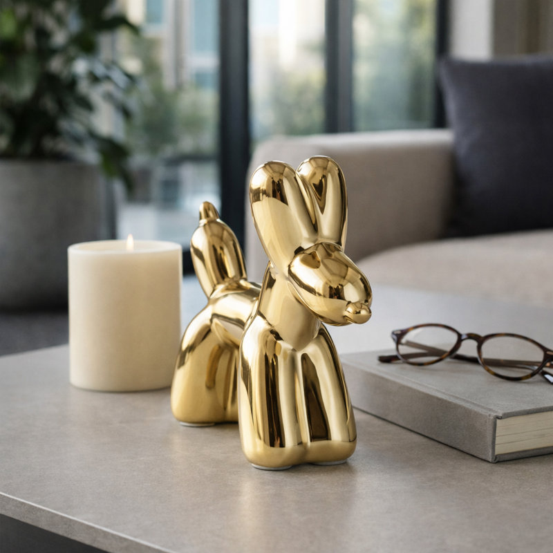 Decorative Ceramic Balloon Dog Figurine for Home Decor - Modern Sculpture Object for Office, Table Display, and Living Room Decoration