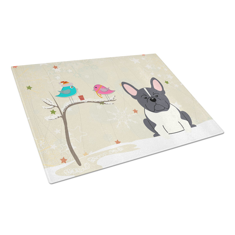 Planche à découper french bouledogue en verre caroline Christmas Presents, Noir / Blanc