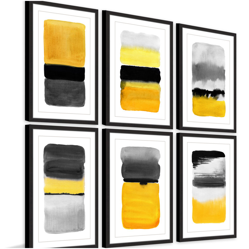 « yellow transitions hexaptych », ensemble de 6 reproductions de peintures à l’aquarelle encadrées
