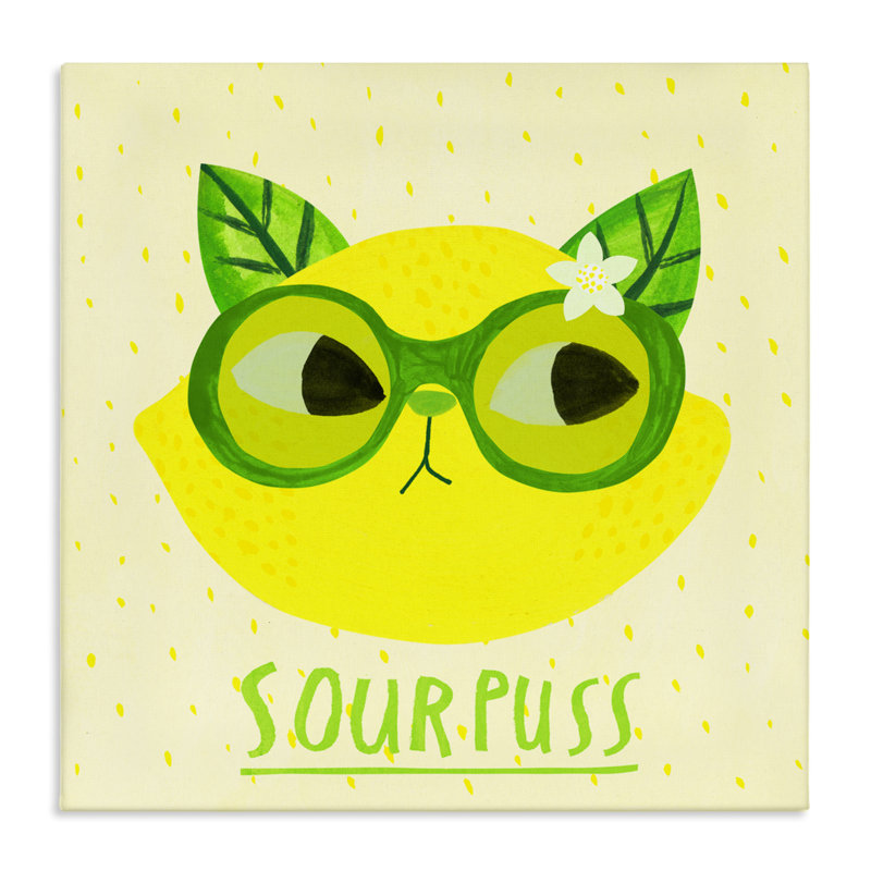 Toile Sourpuss Lemon Cat, conception par Angie Rozelaar, H 17 po x l 17 po
