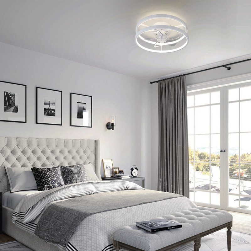 Armony  Indoor Bedroom Flush Mount Ceiling Fan With Light, 11.42, White