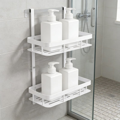 Panier de douche au-dessus de la porte, organisateur de salle de bain antirouille à 2 niveaux sans installation de perceuse, support de rangement peu encombrant pour le shampooing et les essentiels de salle de bain