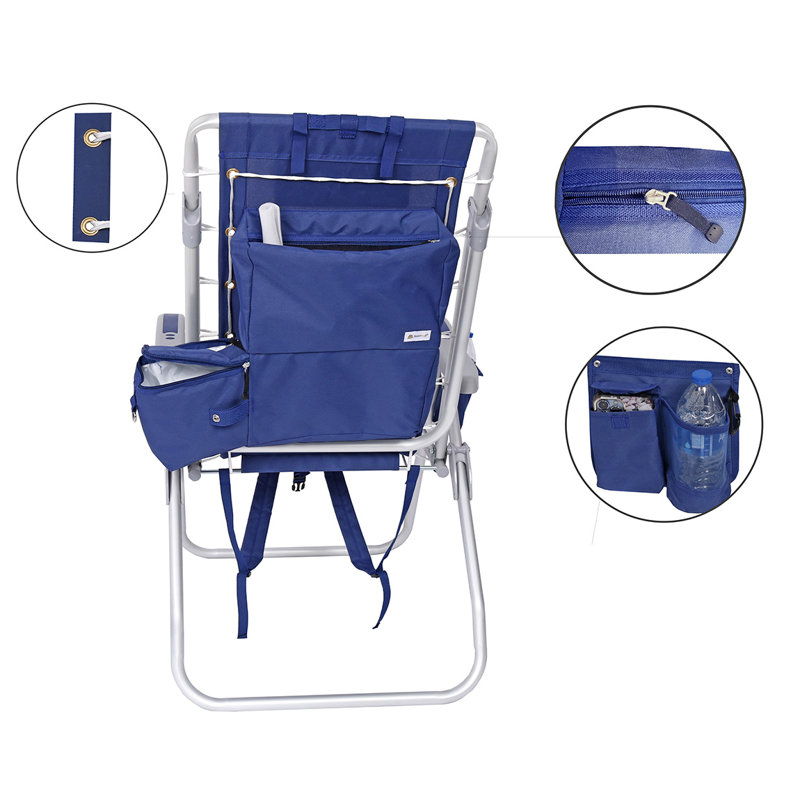 Ultimate Heavy Duty High Seat Aluminum Folding Backpack Beach Chair for Adults | Lay Flat, 5 Reclining Positions | Removable Insulated Cooler Pouch | 300 lbs Weight Capacity