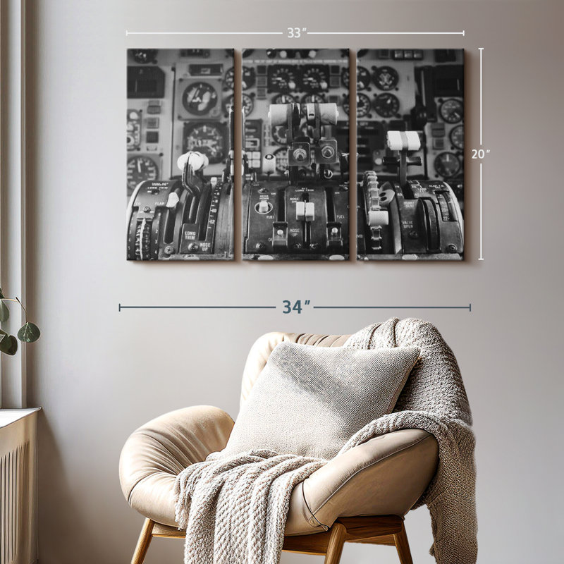 «Retro Cockpit Air plane» sur toile, H 20 po x l 33 po