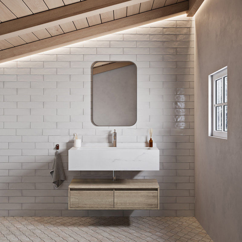 Meuble-lavabo mural 36 po Avancer en chêne blanc et Calacatta