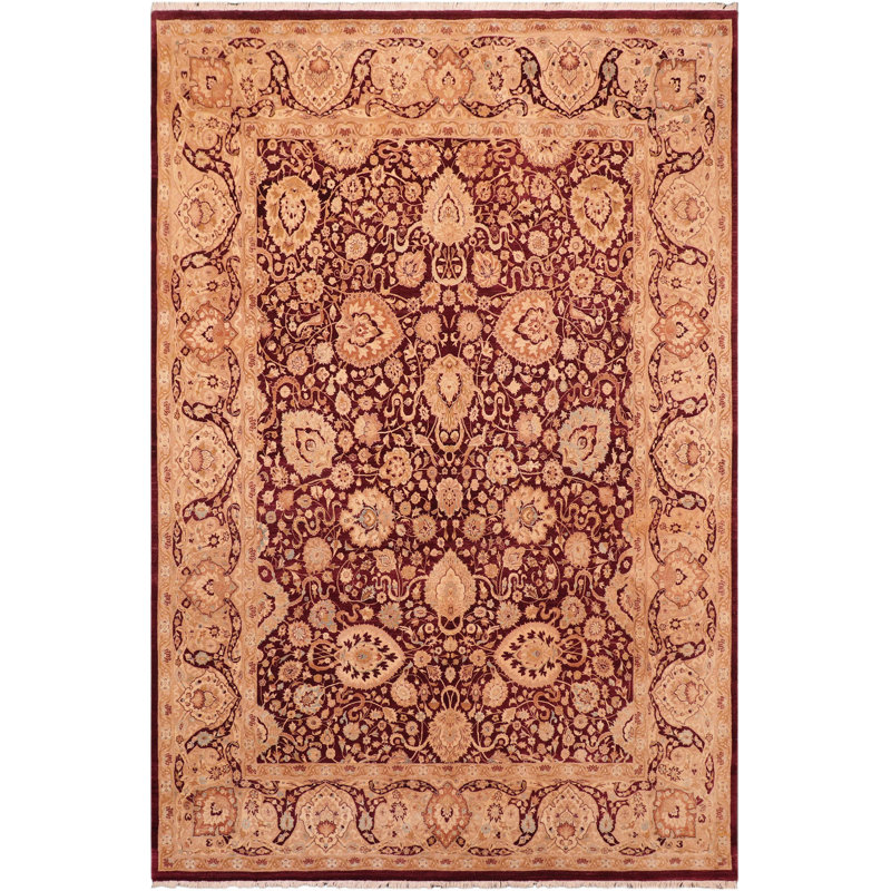 Tapis rouge / brun clair en laine noué à la main 8 pi x 10 pi 4 po Parerna
