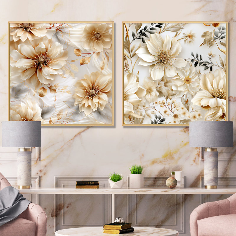 Kourou - Ensemble de 2 reproductions d'art sur toile florales, Encadrement brun, H 16 po x l 33 po x P 1 po