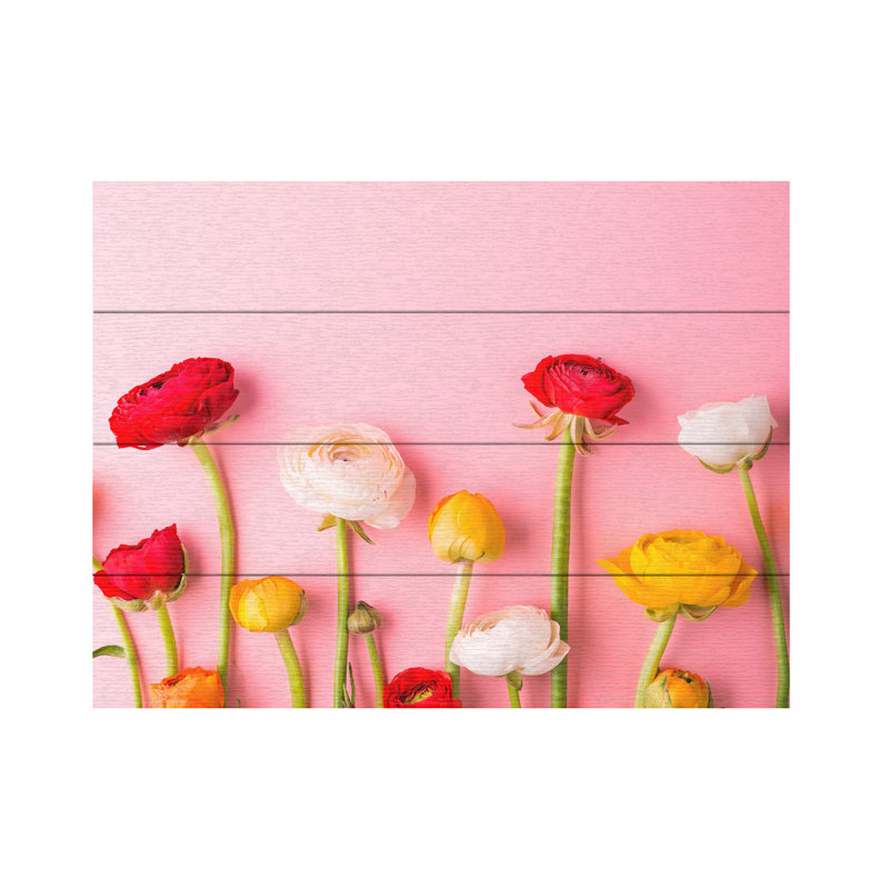 Incado Vibrant Ranunculus Wood Slat Art, H 18 po x l 22 po