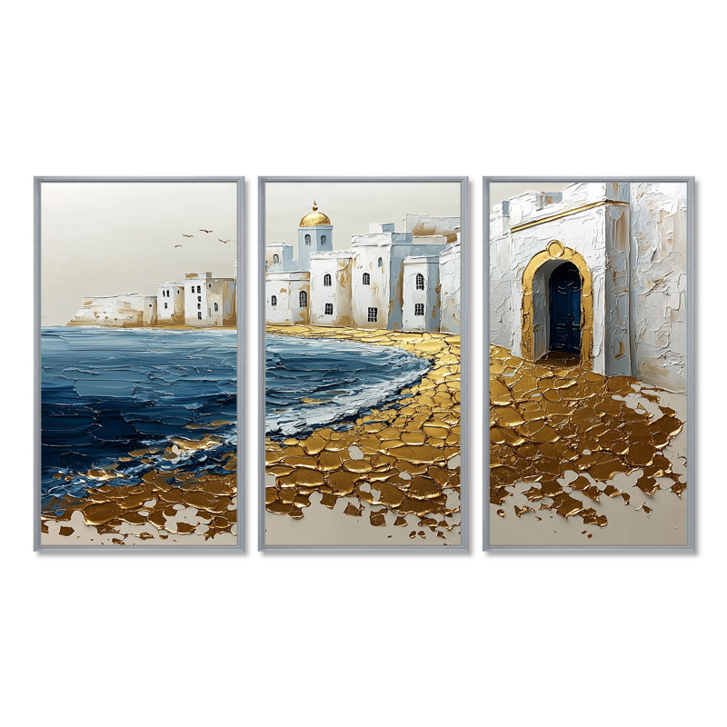 Ensemble de décorations murales marocaine, plage d'Essawaira dans les tons dorés et blancs III - Maroc