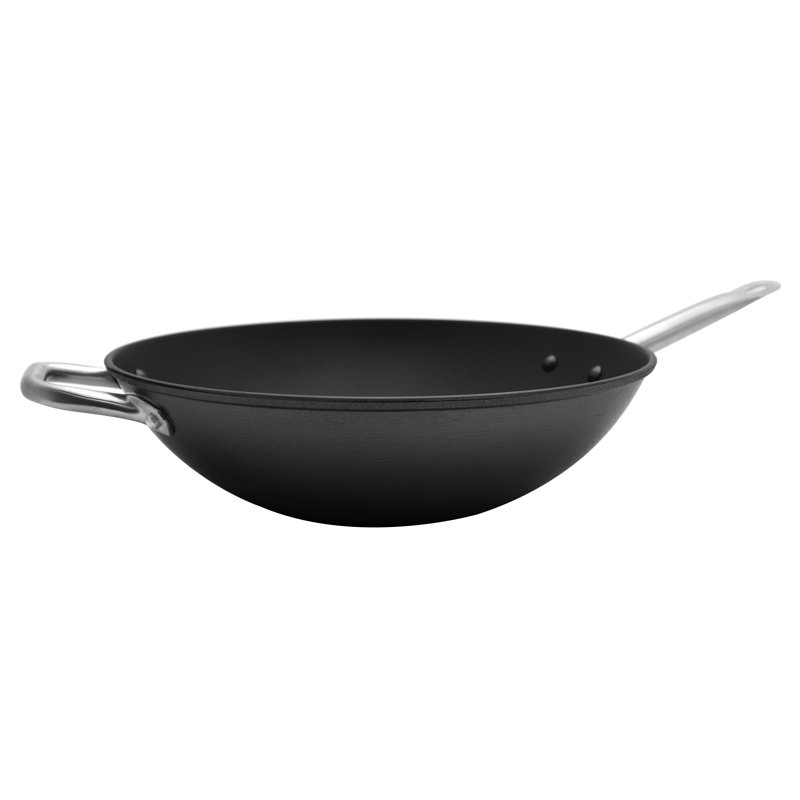 14'' Black Light Cast Iron Wok with Stainless Steel Handles