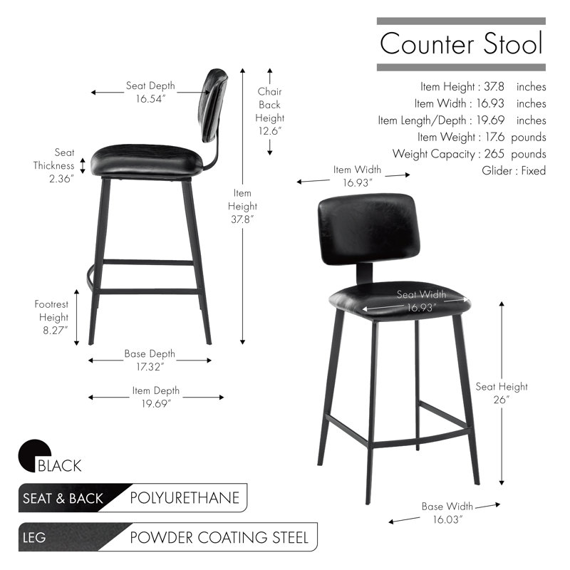 Tabouret de bar Breina, Noir