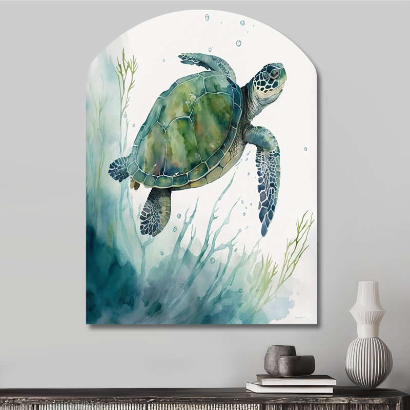Aquarelle tortue nageant II - animaux tortue arche art mural asymétrique, H 34 po x l 25 po