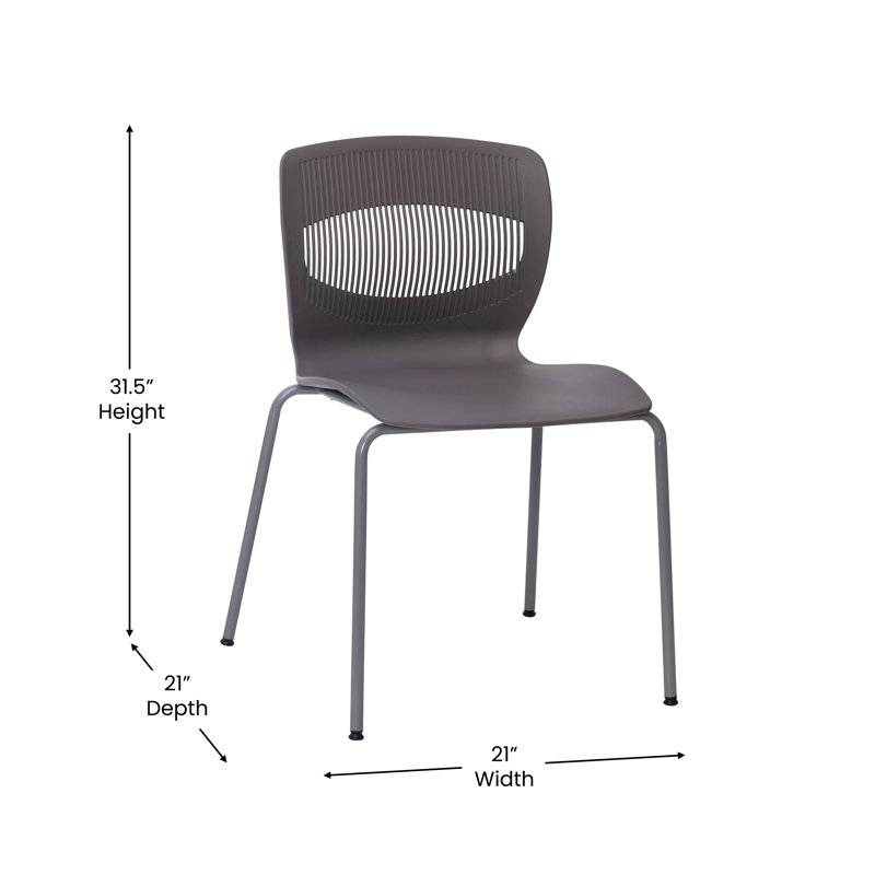 Gray Armless Metal Stacking Reception Chairs with Lumbar Support
