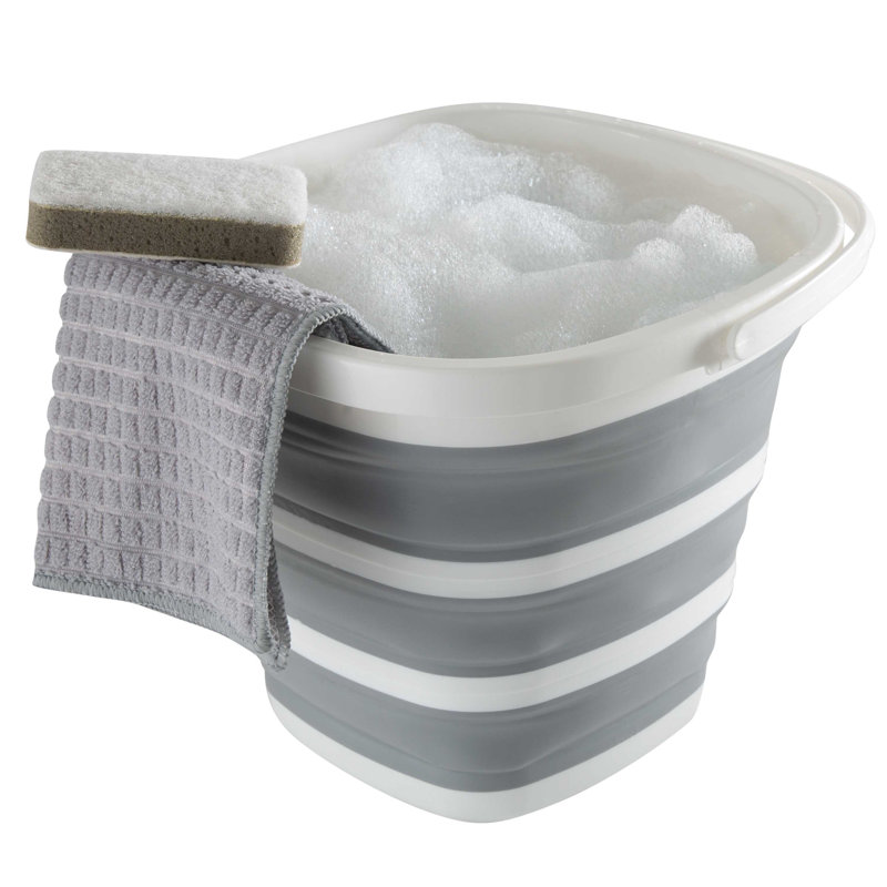 Seau carrÃ© pliable Simplify de 10 L, blanc/gris