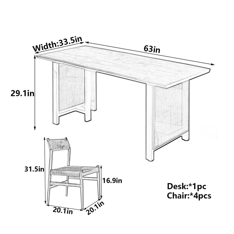 Table de salle à manger Modern, 29.1" H x 63" W x 33.5" D, 5 Pieces: Table, 4 Chairs
