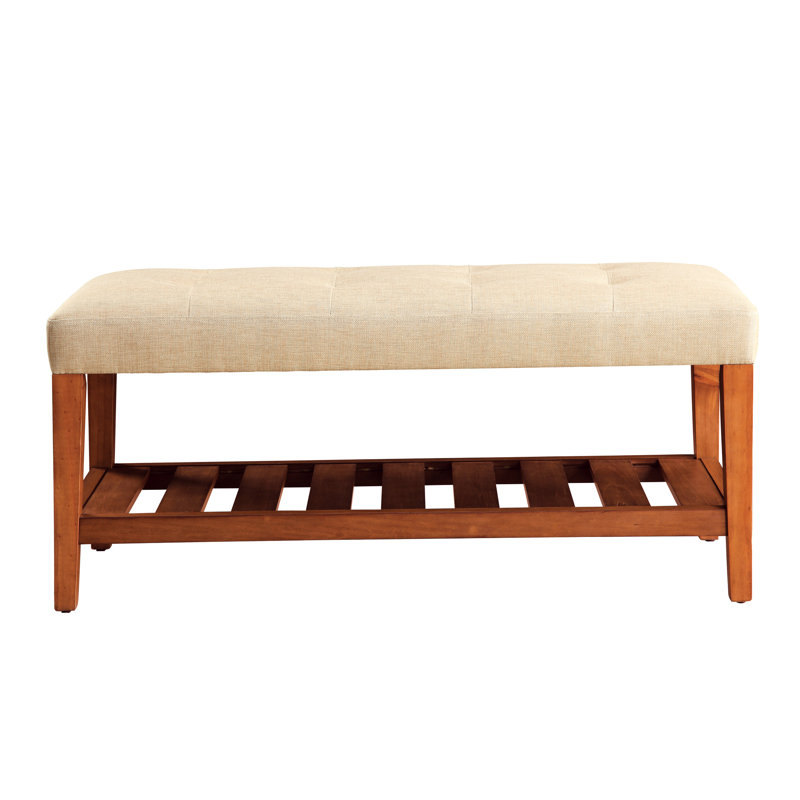 Banc de siège d'entrée beige et chêne - Design élégant, sièges confortables, coussin de salon en tissu organisé, rangement