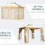 Pavillon de jardin extérieur beige avec auvent double et cadre d'angle, 10 pi de largeur pour le jardin, la pelouse, la cour, la terrasse en beige, matériaux Design