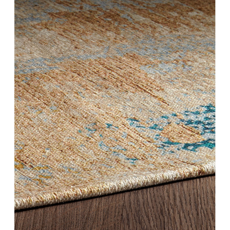 Tapis décoratif d’or tissé à la machine Hage, Rectangle 2 pi 3 po x 3 pi 9 po