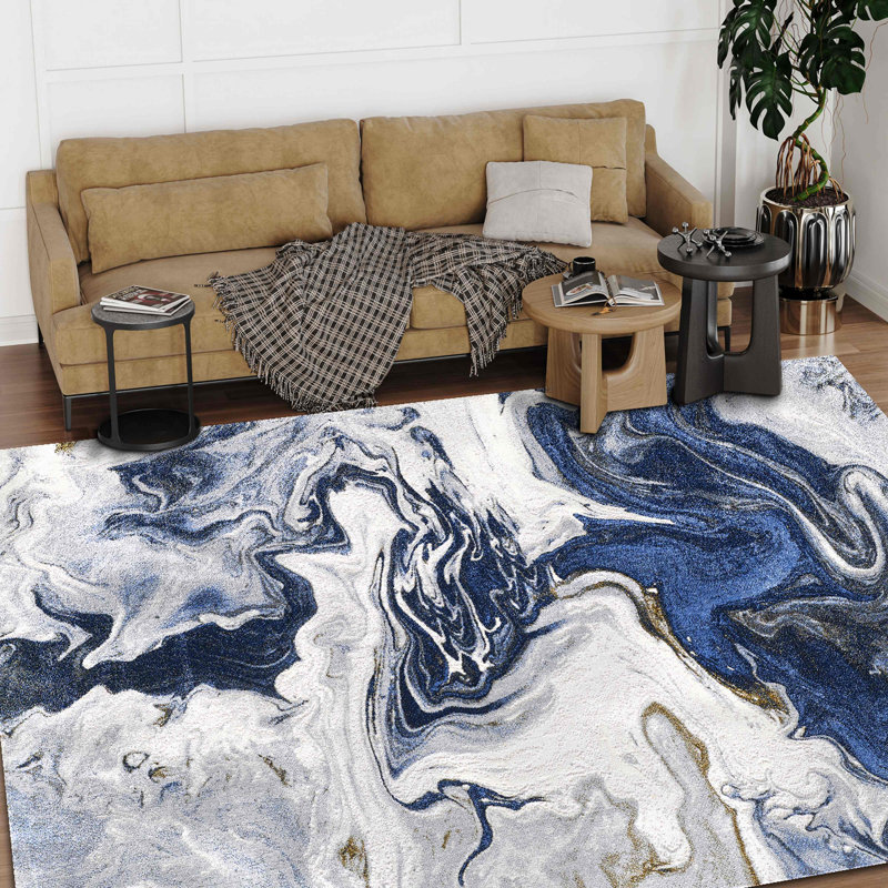Tapis argenté et bleu 7 pi 8 po x 10 Gr6 956, Rectangle 9 pi 5 po x 12 pi 5 po