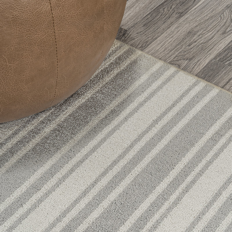 Belves Two-Tone Striped Classic Low-Pile Machine-Washable Cream/Light Gray Rug, Runner 2' x 7'10"