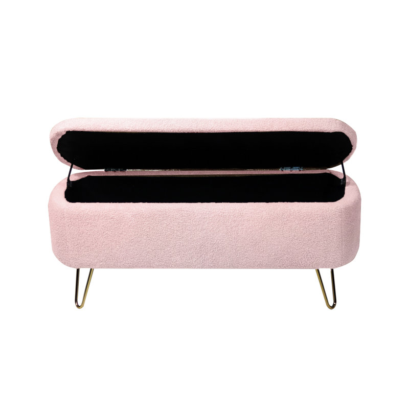 Banc rembourré en fausse fourrure, Rose