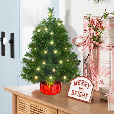 Mini arbre de Noël de table pré-éclairé avec base en toile de jute pré-éclairée