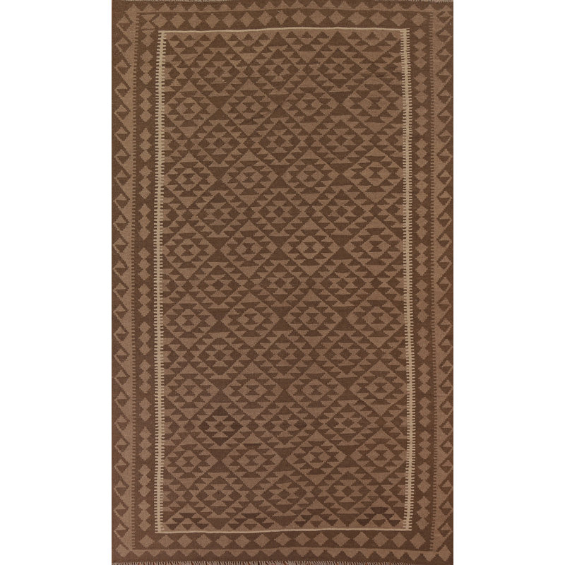 Brown Kilim Reversible Wool Area Rug 7x10