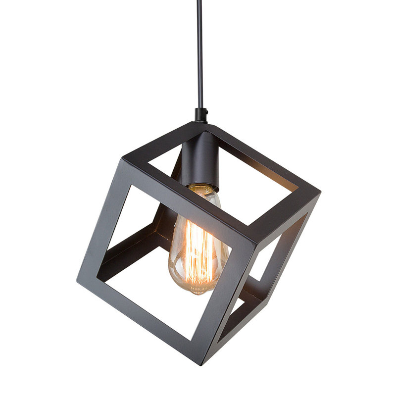 Luminaire suspendu carré à 1 lumière Harlow, Noir mat