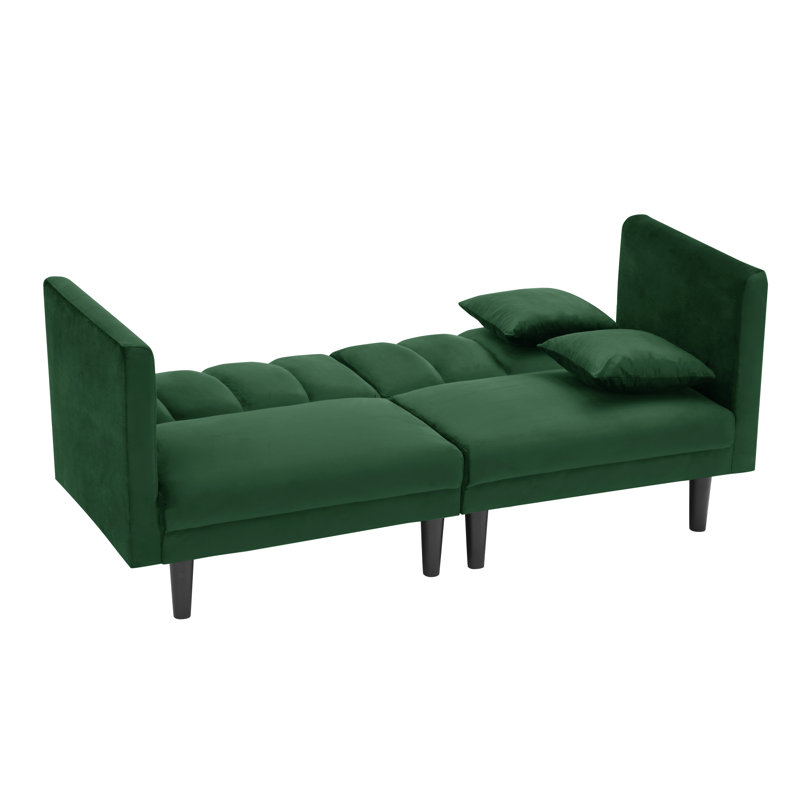Canapé-lit en velours à accoudoirs 73 po, Velours vert