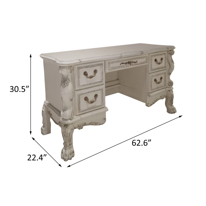 Valencia 62.6'' Wide 5 - Drawer Vanity Desk, Bone White