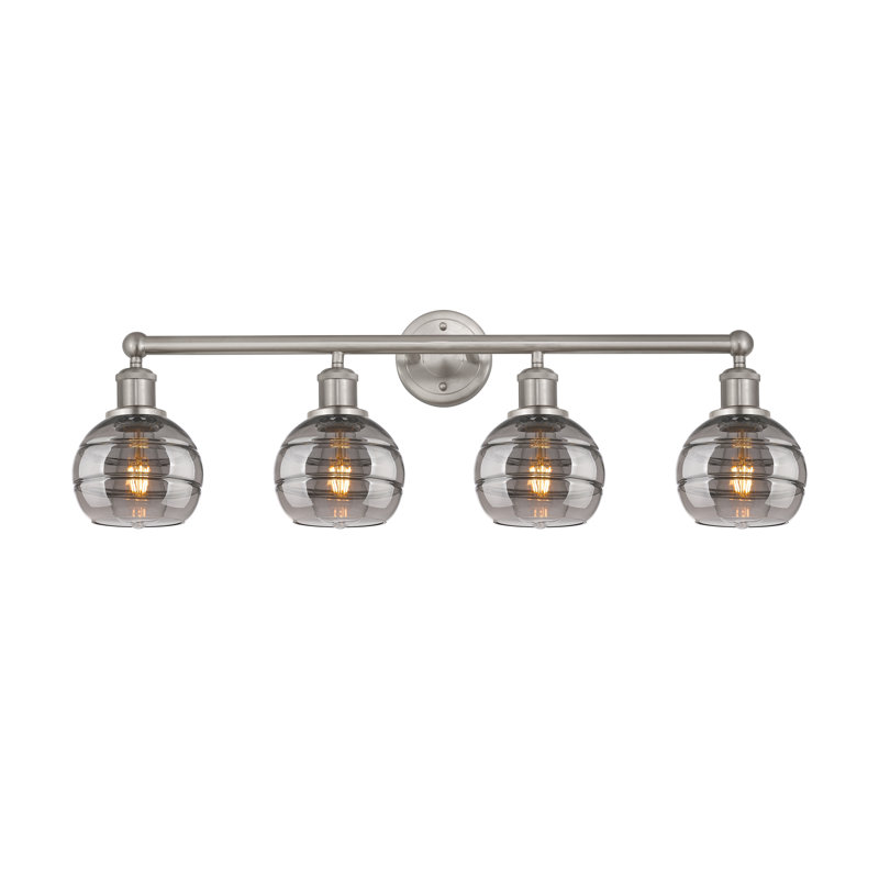 Éclairage pour meuble-lavabo à 4 lumières Chartoff, Gris fumée clair, Nickel satiné brossé
