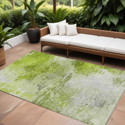 Tapis d'intérieur et d'extérieur lavable abstrait vert artichaut 10 pi x 14 pi HomeRoots