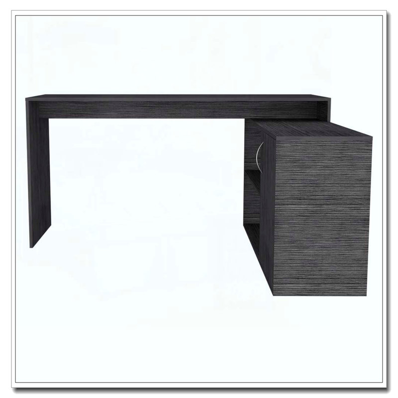 Smokey Oak 2-Shelf L-Shaped Office Desk, Gray
