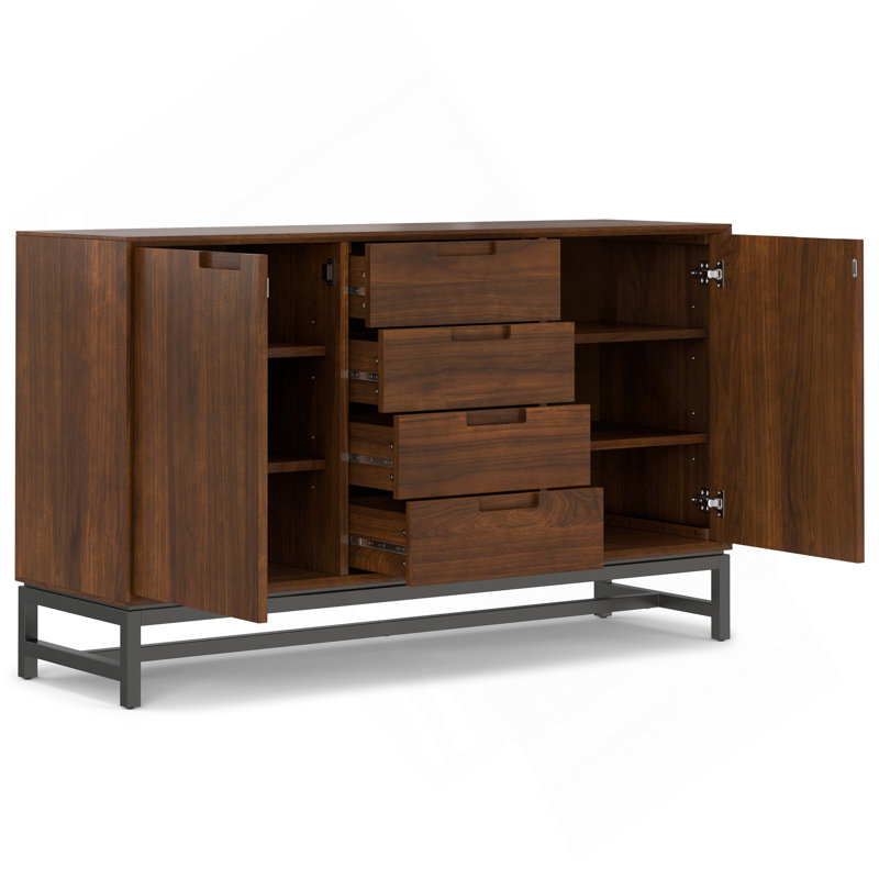 Buffet Banting Mid-Century avec tiroirs centraux, Noyer