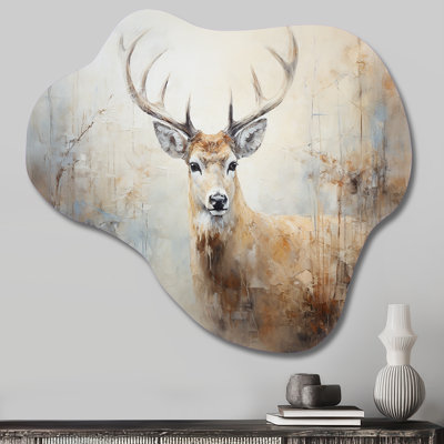 Minimalism Beige Deer Portrait IV - Deer Cloud Shape Asymmetric Metal Wall Sculpture