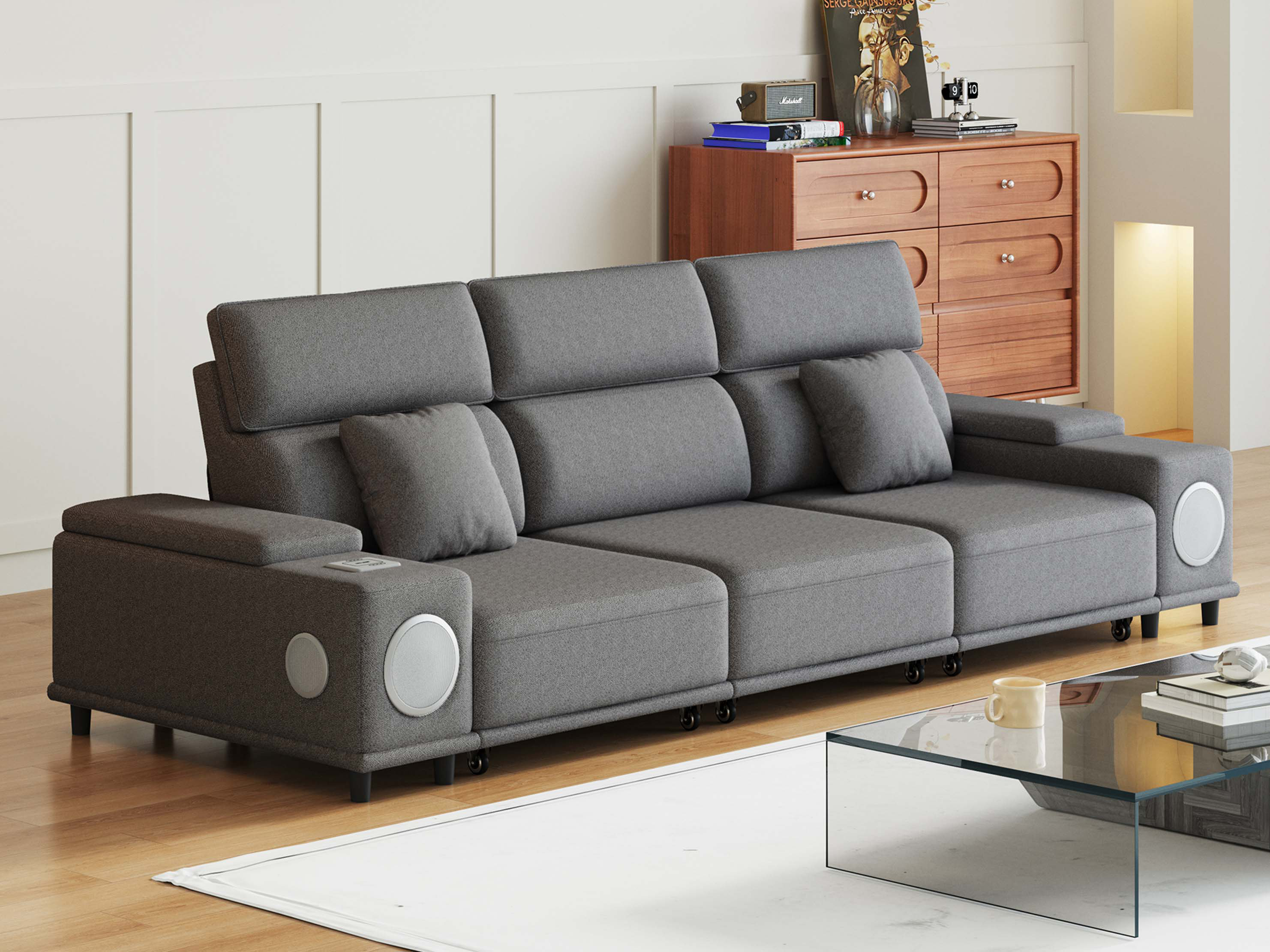 Remote Control Sofa Latitude Run® 3-Seater Power Recliner Sofa with Remote Control, tooth ...