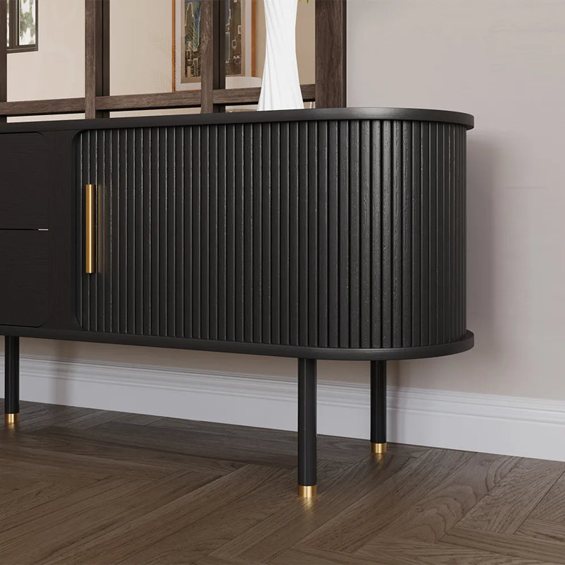 Mid-Century Modern TV Stand, Minimalist Wood Media Console with Roller Shutter Door, 23.62"H x 70.87"L x 15.75"W, Black