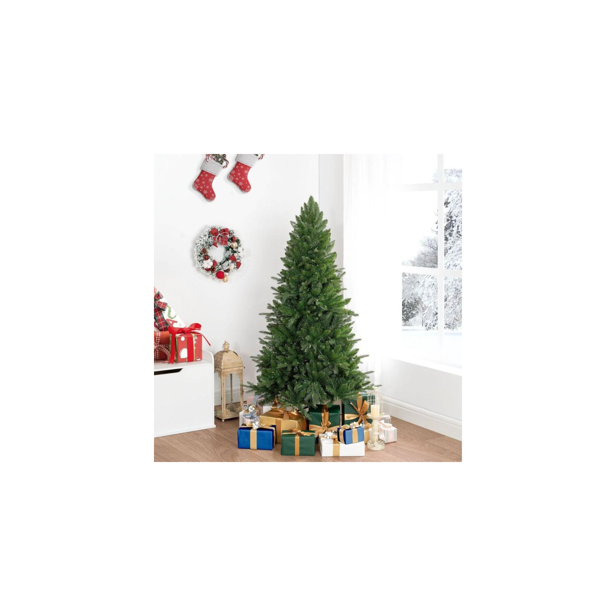 Traditional Prelit Artificial Christmas Tree with Durable Metal Stand Realistic 36 Wide Fir Tree, 6.5' 