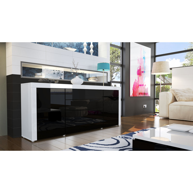 Sideboard Mccutcheon, White (Glossy)/Black(Glossy)/White (Glossy)
