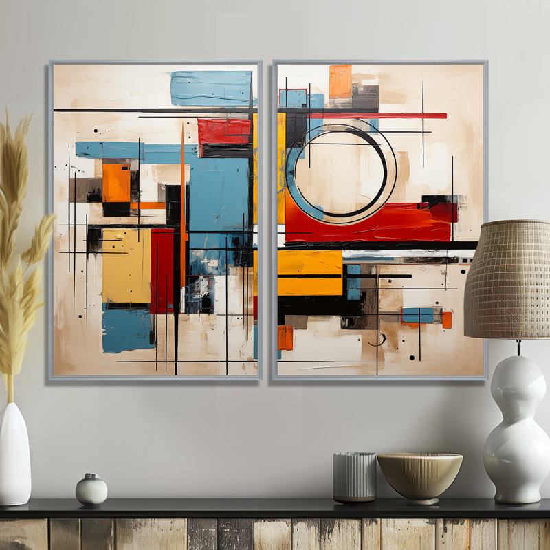 «Geometric Colorful Atmosphere» - Art mural abstrait sur toile géométrique, H 36 po x l 48 po, Impression encadrée flottante